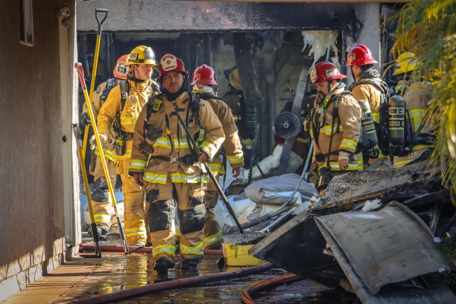 On Sunday, January 19th, at 9:44 a.m., the Fillmore Fire Department, Ventura County Fire Department, Fillmore Police, and AMR Paramedics were dispatched to a structure fire in the 300 block of Glen Way. Arriving firefighters reported a garage completely engulfed in flames, as well as a vehicle on fire; firefighters were able to put out the fire with the assistance of surrounding fire departments. A fire investigator and a Sheriff’s Bomb Squad Arson Investigator were also requested. Upon further investigation, it was discovered the fire was accidental in nature, and no crime was committed. Photo credit Angel Esquivel.