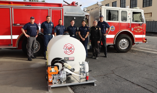 The Fillmore Fire Department has received a 250-gallon water tank and Skidmore pump, donated by GlobalFire of Canada. The tank and pump are a welcomed addition to Fillmore’s exemplary fire department. Photo credit Angel Esquivel.