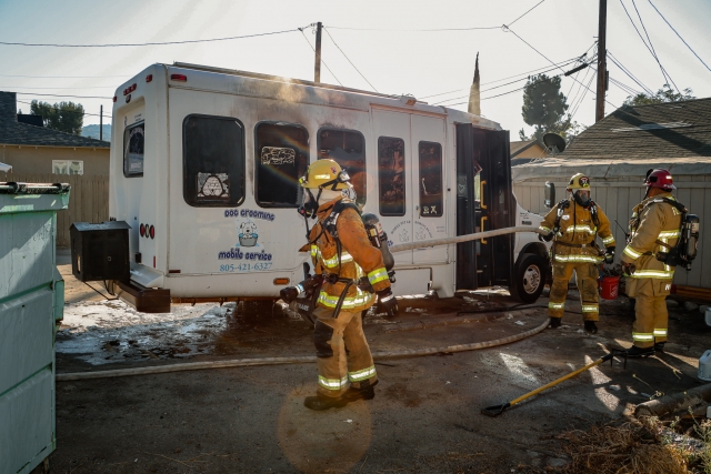 On Wednesday, October 9th, at 8:36 a.m., Fillmore City Fire Department responded to a reported vehicle fire in the 700 block of Fifth Street. Arriving firefighters found a fire-destroyed mobile dog grooming bus; the fire was knocked out before firefighters arrived. The cause of the fire is under investigation. Photo credit Angel Esquivel.