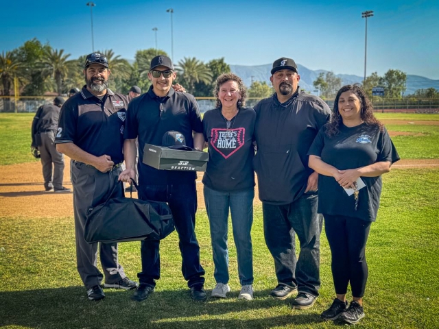 Pictured (l-r) is Ivan Beccera, FLL Umpire, Domiane Forte, District UIC, District 63, Susan Lindah, District Admin., District 63, Anthony Albnanez, FLL President, Jax Avila, FLL Treasurer.