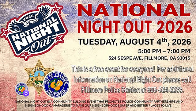 On Tuesday, August 4, from 5pm to 7pm, the Fillmore community is invited to come out for National Night Out, an annual crime prevention and community-building campaign to promote police- community partnerships and neighborhood camaraderie. Courtesy https://www.instagram.com/p/Da0yl-uvZSm/.