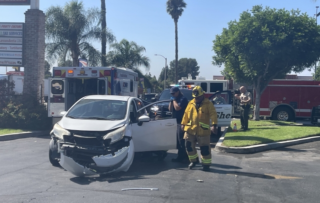 On Monday, October 14th, at 12:57 p.m., Fillmore Police Department, Fire Department, and AMR Paramedics responded to a two-vehicle collision in the Super A Food parking lot. One patient from one of the vehicles was taken to a local hospital, condition unknown. The cause is under investigation. Photo credit Angel Esquivel.