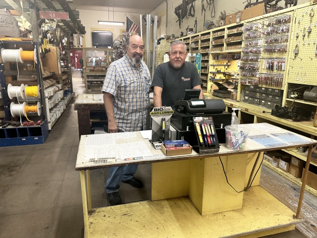 Patterson Hardware employees Adrian Davis, employed 19 years, and Augie Alfaro, employed 1 year, helped close down the business on Saturday, October 12th, 2024, after 105 years of operation in Fillmore. Photo credit Fillmore Gazette Staff.