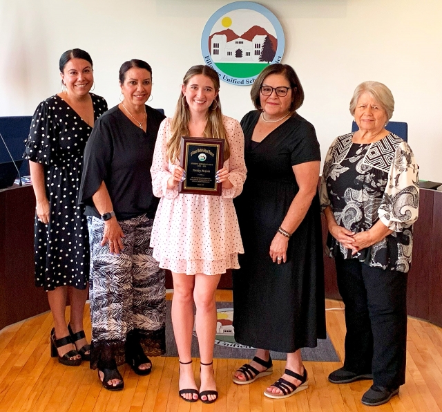 At the Tuesday, June 3rd, 2025, School Board Meeting, Presley McLain was recognized for her contributions and dedicated service as Student Representative during the 2024–2025 school year. Superintendent Christine Schieferle, said, “Thank you Presley. We look forward to learning about all you will accomplish in the future!” Courtesy https://www.blog.fillmoreusd.org/fillmore-unified-school-district-blog/2025/6/4/presley-mclain-recognized-for-service-by-fillmore-unified-trustees-and-superintendent.