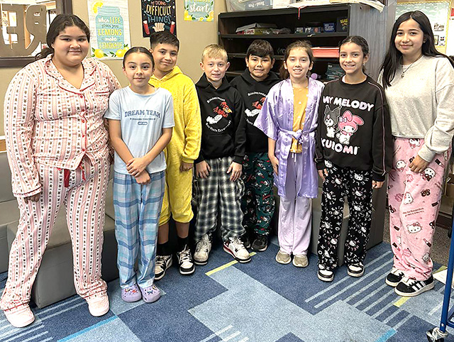 Rio Vista Elementary School Principal Kayleigh Kelp said, “Our students (and staff!) had a cozy and fun day showing off their favorite pajamas.” Courtesy https://www.facebook.com/484802076990777/posts/1336160251854951.