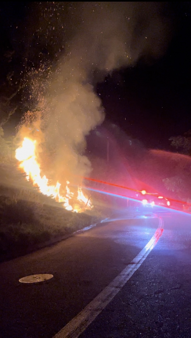 On Saturday, June 15, at 8:24 p.m., the Fillmore Fire Department and Ventura County Fire Department responded to a reported structure fire in the 300 block of Foothill Drive. While firefighters were on the way, smoke and flames could be seen in the neighborhood. Fillmore fire chief reported a small brush fire with no structural threat. Neighbors suspected that the fire had started due to fireworks. Photo credit Angel Esquivel-Firephoto_91.