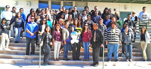 Laura Todis, Teacher of the Year with students and faculty.