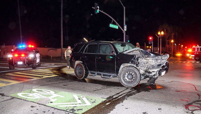 On Monday, May 19th, at 11:25 p.m., Fillmore Police Department, Fillmore City Fire, and AMR Paramedics responded to a reported traffic collision at the intersection of Ventura Street/SR 126 and Central Avenue. Arriving firefighters discovered a black Toyota 4Runner and a Toyota Tundra that had collided. A total of three patients were reported injured but refused medical attention. During the investigation, deputies discovered alcohol containers inside one of the vehicles involved. One of the drivers was observed performing a field sobriety test and was arrested on DUI-related charges. On SR126, all west-bound big rigs were detoured north on Fillmore Street for an hour. Photo credit Angel Esquivel.