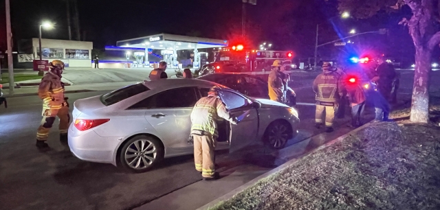 On Friday, October 11th, at 7:56 p.m., the Fillmore Police Department, Fillmore Fire Department, and AMR Paramedics were on the scene investigating a two-vehicle crash at the intersection of A Street and Ventura Street. No ambulance transports were made; accident cause is under investigation. Photo credit Angel Esquivel.