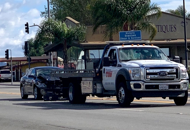 A compact car was rear-ended at Highway 126 and Central Avenue on Monday afternoon, January 25. Police shut down the west-bound #1 highway lane for about a half hour until a tow truck could come haul them away.