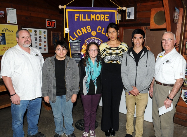 (l-r) Lion Ron Smith, School-based Supervisor Amelia Aparicio, School-based Mentors Hope Wilcox, Diego Jacinto and Jamie Valdovinos, all in the 9th grade; and Lion Bill Dewey. Not pictured Staff, Community Match Support Alice Rodriguez, and School-based Case Manager Steven Magana.