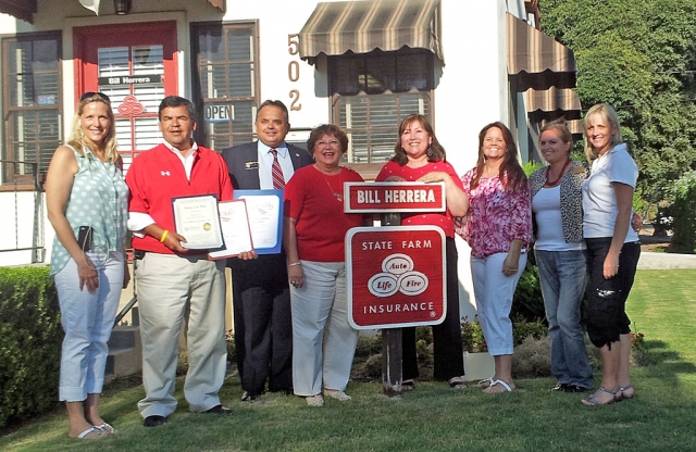 (l-r) Lynn Haueter - Field Representative for Tony Strickland, Bill Herrera, Ernie Villegas - District Director for Jeff Gorell at California State Assembly 37th District, Bill's Herrera's Mother, Debbie Sanchez, Cindy Jackson - President of Fillmore Chamber, Ari Larson - Membership Director for Fillmore Chamber, Tammy Hobson - Fillmore Chamber Director.