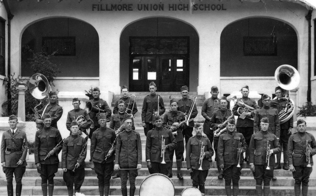 Fillmore City Band, circa 1920. Bobby is in the front row, 4th from right, with the mustache, holding his cornet.