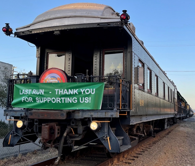 Pictured is Dave Wilkinson’s personal business car, Car 409, with farewell banner on back. It was built in 1929 for Santa Fe Railway as a superintendent’s car for a railroad executive. Photos courtesy Nichols Martinez, Onboard Service Manager (F&W), Vice President SCRVRHS.