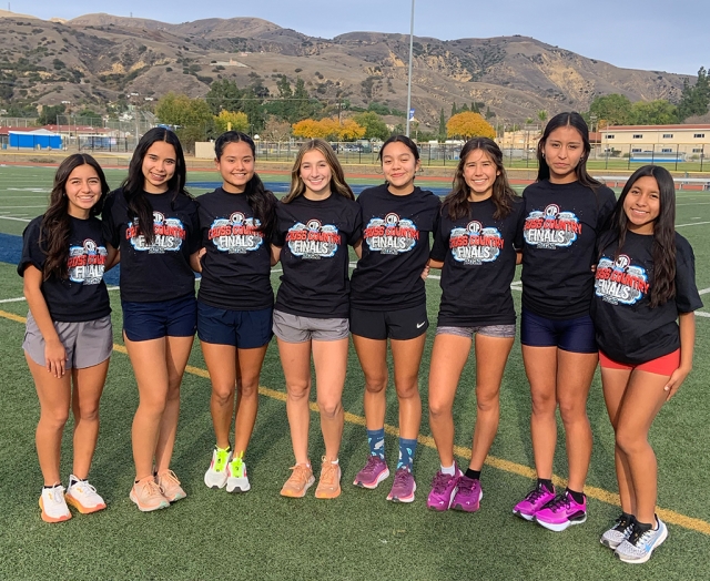 Flashes Girls Cross Country competed at the CIF Southern Section Division 4 Cross Country Championships on Saturday, November 19th, and finished 13th out of 16 teams. Pictured (l-r) are Andrea Laureano, Liliana Montejano, Monique Hurtado, Leah Barragan, Diana Santa Rosa, Alexandra Martinez, Nataly Vigil, and Niza Laureano.