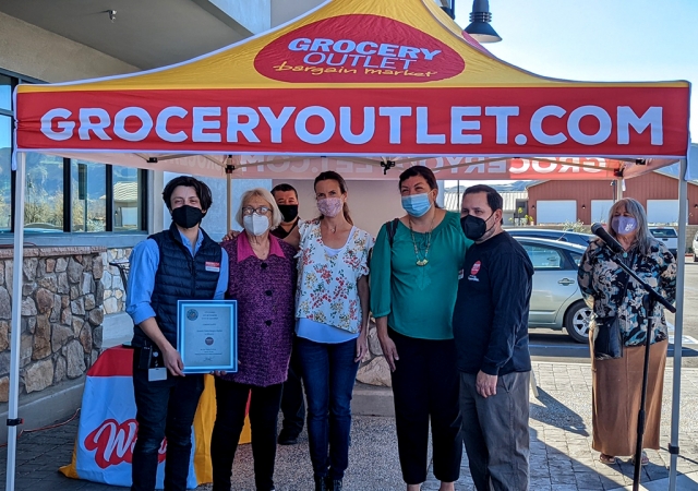 On Thursday, February 10th, Fillmore City Council welcomed Grocery Outlet’s new owners, James Danforth and son Javier Vizarreta, at a ribbon cutting ceremony held that morning. Pictured above are Javier Vizarreta, co-owner; City Council Members Lynn Edmonds, Christina Villaseñor and Simone Alex; James Danforth, co-owner; Rene Swenson, member of Fillmore Area Business and John Marquez, Santa Paula Chamber of Commerce. 
