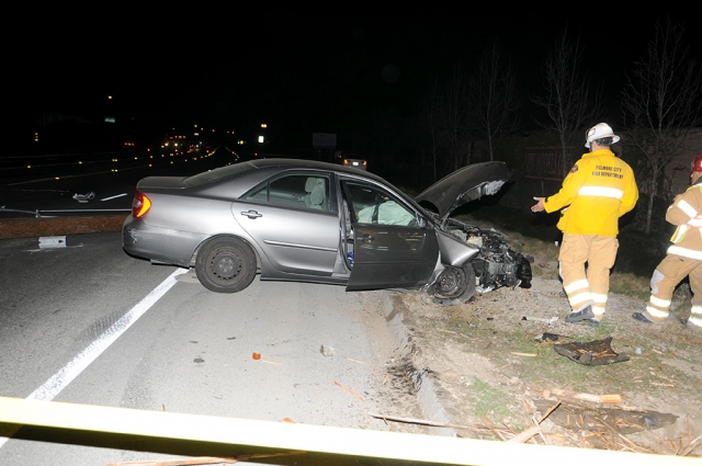 A small sedan slammed into a power pole on Highway 126 near the Bridges homes on Tuesday night at 10:30 p.m. The pole was sheared off and Edison was called to the scene. Condition of the driver is unknown.
