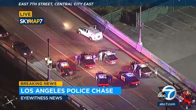 On Tuesday, December 5th, at 9:00pm, Fillmore Sheriffs were dispatched to a hit & run that occurred in the area of Central Avenue/First Street, Fillmore (with some reports of Woodgrove Road, three blocks north). Officers spotted the vehicle at Ventura St./Trestle Way, and attempted to make a traffic stop when the vehicle failed to pull over and traveled eastbound on Highway 126 to Santa Clarita Valley, with CHP joining in the pursuit. The vehicle reached speeds up to 100-mph and continued southbound on I-5 making its way to Los Angeles and Orange County. During the pursuit the vehicle was reported to be stolen out of Oxnard. At 10pm, the stolen vehicle exited the I-5 near Disneyland and broke through barriers into the Angel Stadium parking lot before continuing back to the northbound I-5 near Boyle Heights. At 10:30pm, Ventura County units and CHP took
five subjects into custody without incident. Three juveniles were taken to the Fillmore Police Station by 12:30am Wednesday for processing. Information contributed by Angel Esquivel-AE News. Photo credit SKYMAP7-abcnews.