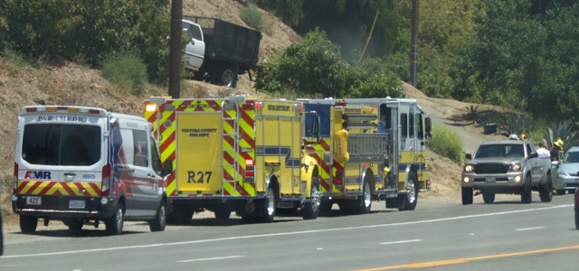 On May 5th, 2021, at 12:29pm, California Highway Patrol, VCFD and AMR paramedics were dispatched to a traffic collision in the area of Creek Canyon (East Telegraph Road). Upon arrival fire crews reported three vehicles involved— a blue Toyota, black CIV and a grey Honda Accord. All vehicles sustained minor damage, no injuries. Ventura County Sheriff ’s Department units were also dispatched to the scene. According to the CHP Traffic Log the cause of the crash was due to road rage. Photo courtesy Angel Esquivel—AE News.