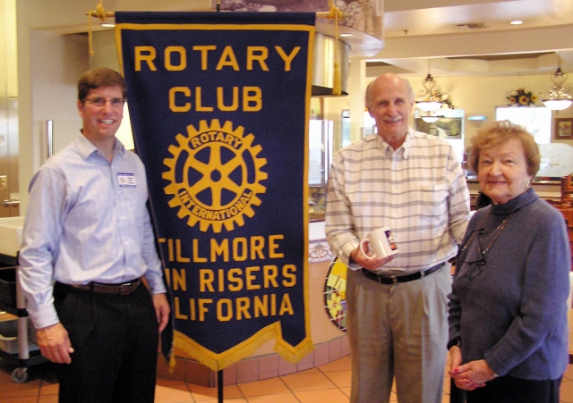 Fillmore Rotary Sun Risers (l-r) Sean Morris, president, Bob Munns, and Marge LeBard, speaker chairperson.