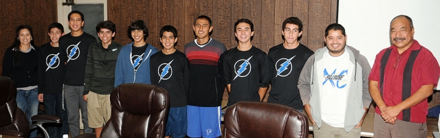 CIF Champions Division IV Boys Cross Country Team - Jose Almagner, Isaac Gomez, Adrian Mejia, Anthony Rivas, Alexander Frias, Hugo Valdonnos; juniors: Justin Beach, Frank Chavez and Nicolas Frias. Students were accompanied by their Coach Kimberly Tafoya and Assistant Coaches Epi Torres and Anthony Rodriguez.