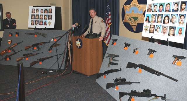 Ventura County Sheriff Geoff Dean announced the indictment of 27 people accused of conspiring to commit assault, extortion, home invasion robberies, commercial pharmaceutical robberies, narcotics trafficking, and other organized criminal activity.