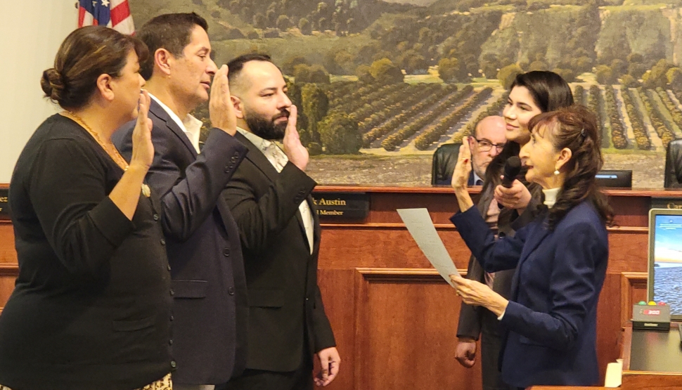 Pictured above are Council Members Christina Villaseñor as the new Mayor and Albert Mendez as the new Mayor Pro Tem taking the oath of office at Tuesday night’s City Council meeting.