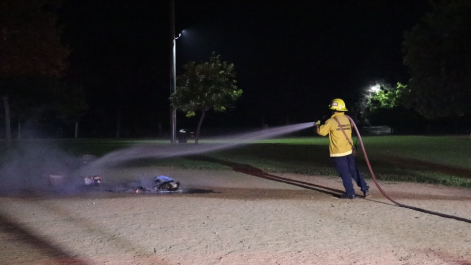 On Tuesday evening, July 4, 2023, Fillmore Fire Department responded to at least four small spot fires at Shiells & Delores Day Parks. After celebrating the holiday, fireworks that had been dumped in trash cans reignited, crews responded and extinguished the flames quickly. Friendly reminder to make sure your fireworks are completely cooled off before disposing them in trash cans! Photo credit Angel Esquivel-AE.