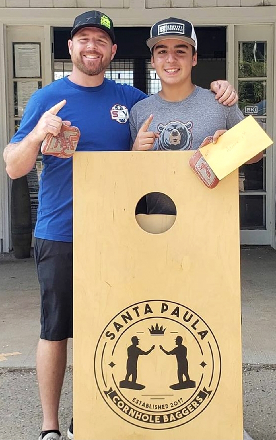 Brennon Ballard (right) and Nick Williams from Santa Barbara holding up 1 finger for 1st place (Nick just became a Pro in 2021, and starting his 1st season an ACL Pro).