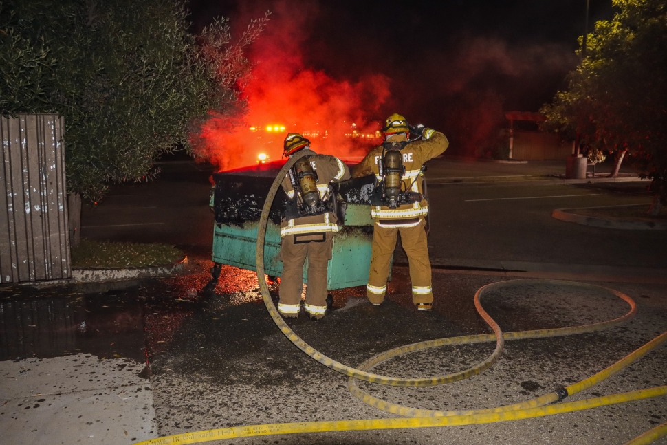 On Wednesday, July 3rd, at approximately 10:30 p.m., Fillmore Fire Department responded to a dumpster fire at the rear of Dollar General. Firefighters were able to immediately control the fire. Photo credit Angel Esquivel-Firephoto_91.