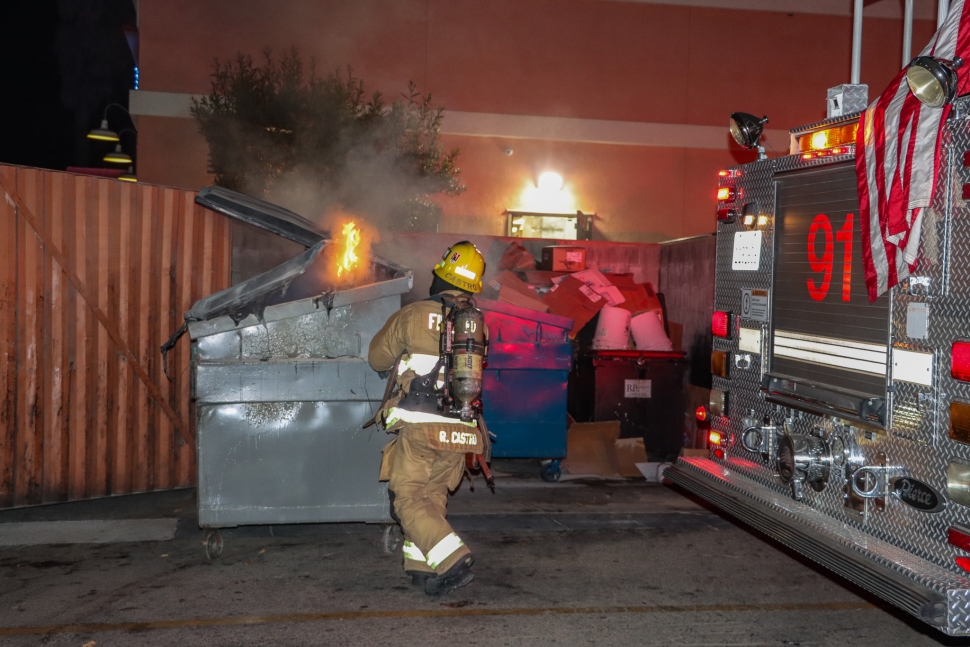 On Thursday, July 4, at 9:30 p.m., the Fillmore Fire Department responded to a dumpster fire behind Yanni’s Best Charbroiled. Firefighters promptly extinguished the flames. Photo credit Angel Esquivel-Firephoto_91.