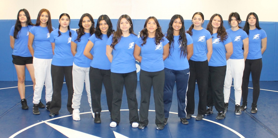 On Saturday, December 7, the Fillmore Flashes showed well in Oxnard. Pictured above is the Fillmore Flashes Girls Wrestling team, left to right: Candy Aguilar, Marbella Arroyo, Michelle Pinedo, Jacqueline Lomeli, Micaela Ramirez, Yoseline Cruz, Naomi Bonilla, Emma Torres, Jasmine Contreras, Ava Manzano, Delilah Cervantez, and Skyla Sandoval. Not pictured: Natalia Herrera, Celeste Juarez, Alexa Martinez, Christine Panopio, and Karina Vergara. Inset, Co-Captains: Emma Torres and Alexa Martinez. Photo credit Coach Michael Torres.