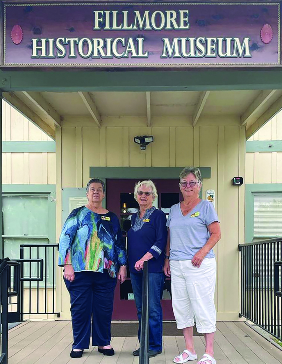 Above is the Fillmore Historical Museum’s dynamic trio (l-r), Sue Zeider, Sue Hopkins, and Sue Cuttriss, dedicated volunteers who keep our local museum going. Photo by Carina Montoya.