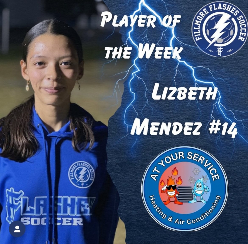 Congratulations to Lizbeth Mendez for earning Player of the Week! Thank you, At Your Service Heating & Air Conditioning for your Support! Courtesy https://www.facebook.com/fillmoreladyflashes. 