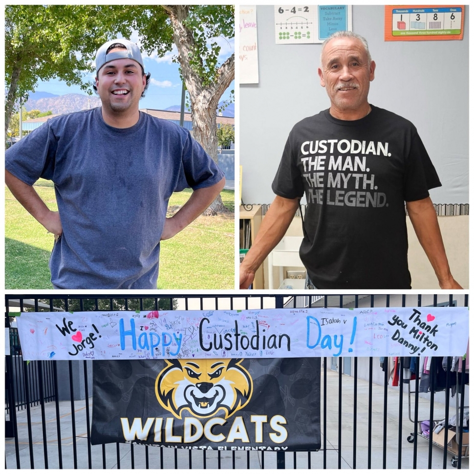 Mountain Vista Elementary Principal Christine McDaniels said, “Happy Custodian’s Day to our wonderful team who take pride in keeping the Wildcat Kingdom clean and safe! Thank you, Mr. Jorge and Mr. Milton! Photo credit https://www.blog.fillmoreusd.org/new-blog/2024/10/3/happy-custodians-day.