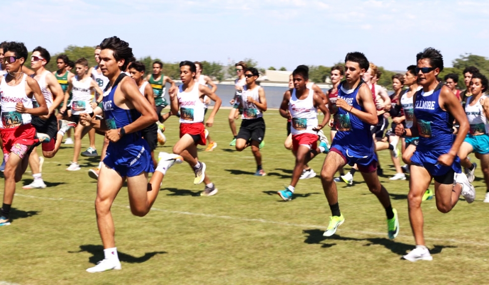 Flashes Cross Country Team competed in the Jaguar Invitational in Oxnard. Above are teammates Aaron Cordero, Damian Castaneda and Omar Heredia during the meet on Friday, September 6th. Photo credit Anthony Chavez. 