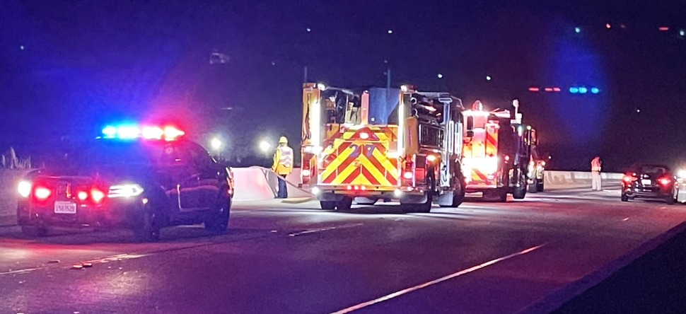 On Thursday, October 10th, at 7:05 p.m., Fillmore Fire Department and Ventura County Fire Department responded to a reported brush fire in the Santa Clara River, beneath the A Street Bridge. Arriving firefighters discovered a tent in flames and extinguished the fire. It was known that the tent belonged to a transient, uninjured. Photo credit Angel Esquivel.