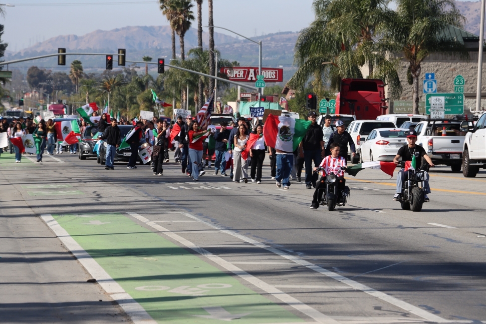 On Monday, February 3, 2025, Fillmore High and Middle School students marched their way to Highway 126 through traffic holding flags and signs in protest of the recent U.S. Immigration & Customs Enforcement activity in the local area. Photo credit Angel Esquivel.