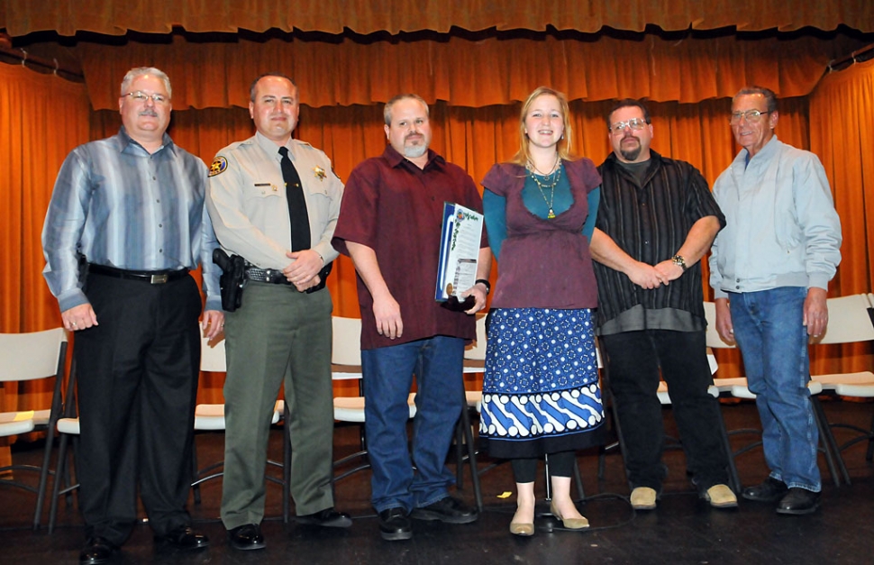 The Fillmore Chamber of Commerce held their annual awards dinner, Thursday, February 24. The event was well attended and was enjoyed by many. Pictured (l-r): Firefighter of the Year, Bob Scott; Officer of the Year, Deputy Leonardo “Leo” Vazquez; Citizen of the Year, Ron Smith; Student of the Year, Claire Faith; and Business of the Year, Anthony and Bill Stoessel of CoachCraft.