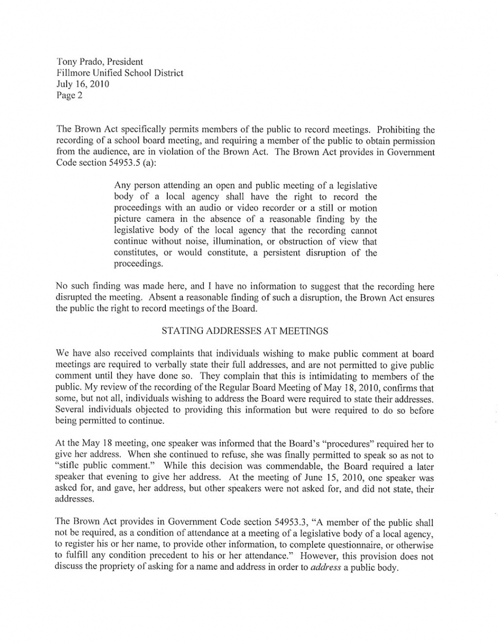 Brown Act violations letter page 2.