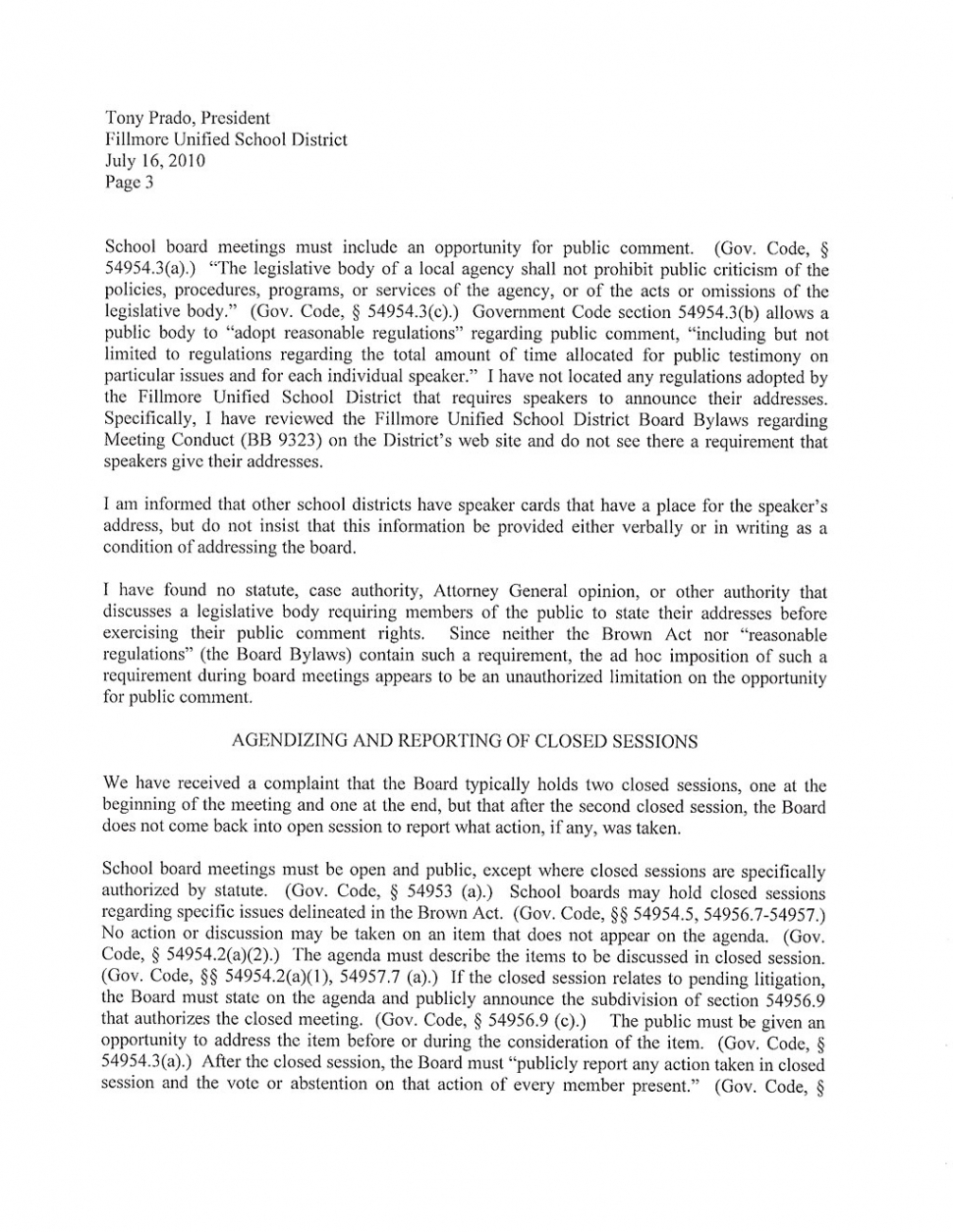 Brown Act violations letter page 3.