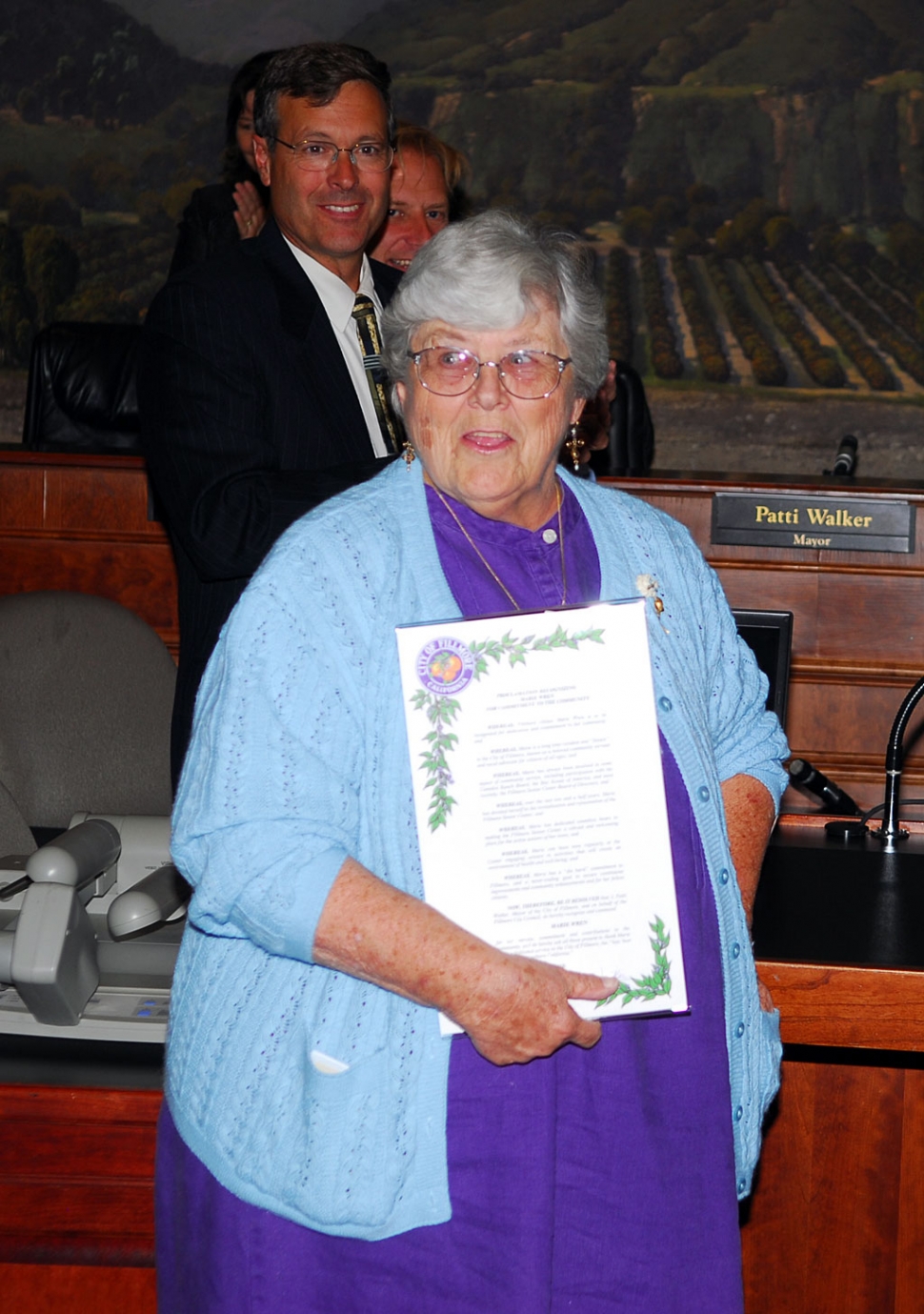 Marie Wren received a proclamation from the City of Fillmore after retiring from the Senior Center Board.