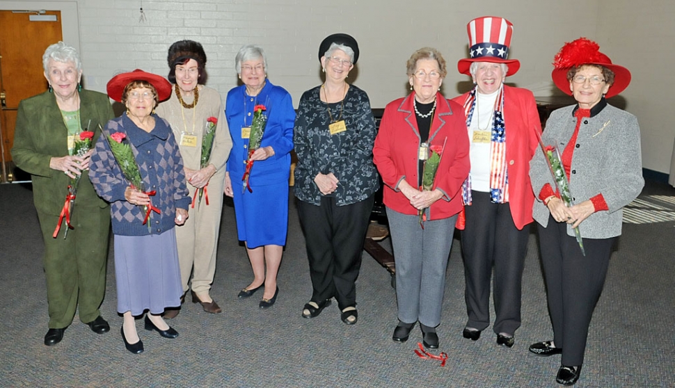 Pictured, but not in order, are past presidents of Ebell Club that were recognized on Tuesday, February 28th: Donna Zaelke 1987-1989, Ruth Musgrave 1968-1969, Margaret Haskell 1989-1991, Lorraine Finch 1991-1993, Fay Swanson 1995-1997 & 1999-2001, Wanda Haynes 2001-2003, Marlene Schreffler 1997-1999 and Mary Ford 2008-2010.