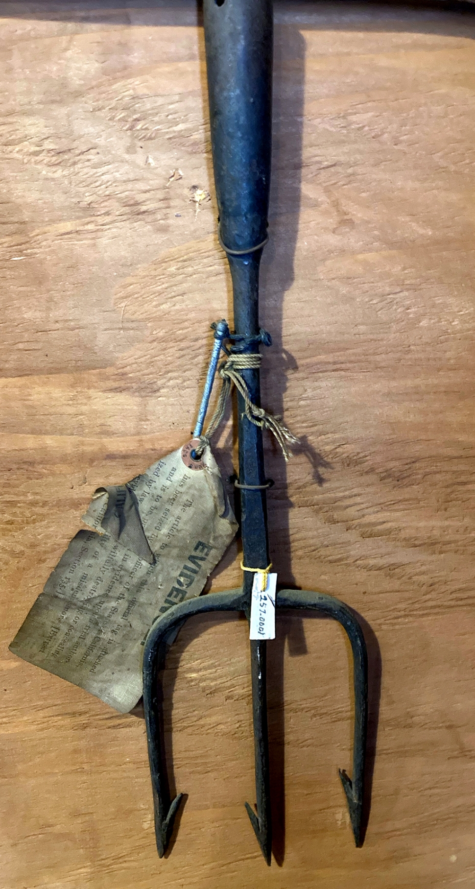 A fishing spear used by Buck Atmore and seized by Fish and Game authorities.