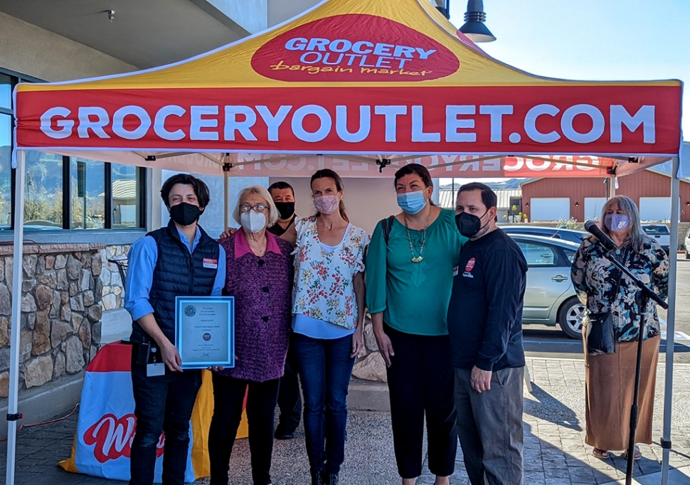 On Thursday, February 10th, Fillmore City Council welcomed Grocery Outlet’s new owners, James Danforth and son Javier Vizarreta, at a ribbon cutting ceremony held that morning. Pictured above are Javier Vizarreta, co-owner; City Council Members Lynn Edmonds, Christina Villaseñor and Simone Alex; James Danforth, co-owner; Rene Swenson, member of Fillmore Area Business and John Marquez, Santa Paula Chamber of Commerce.
