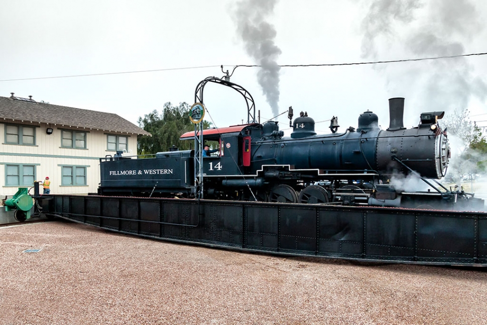 Photo of the Week "Fillmore & Western Railway’s 1913 Baldwin Steam Engine #14 getting turned around on the turntable" by Bob Crum. Photo data: Canon 7DMKII camera, manual mode, Tamron 16-300mm lens @16mm. Exposure; ISO 1000, aperture f/11, 1/80th shutter speed.
Crum