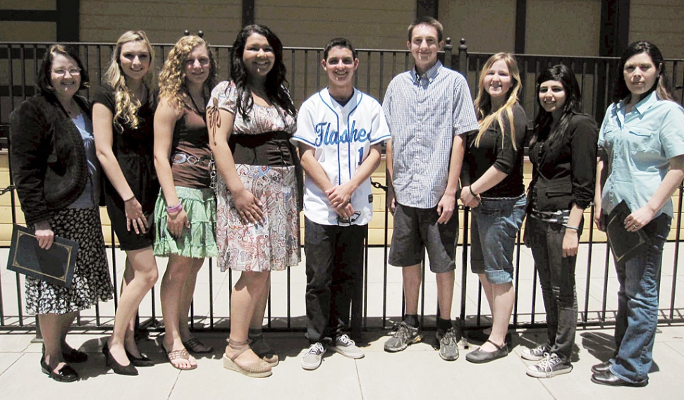 (l-r) are Counselor, Karen Ashim; students Chloe Keller, Diana Gumber, Kianna Tarango, Troy Spencer, Sean Chandler, Claire Faith, Isis Topete, and College/Career Technician, Isela Larin.