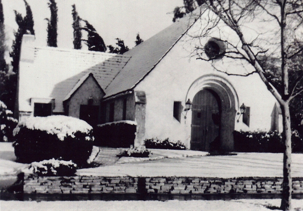 Christian Science Church covered in snow.